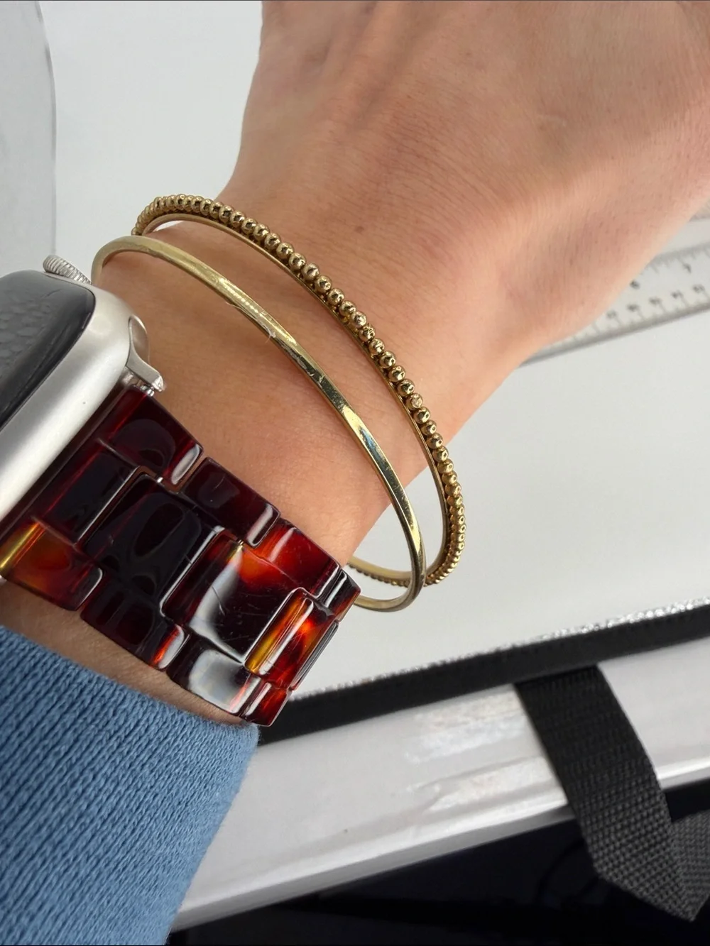 Women's Gold Tone Polished & Beaded Bangle Bracelet Set